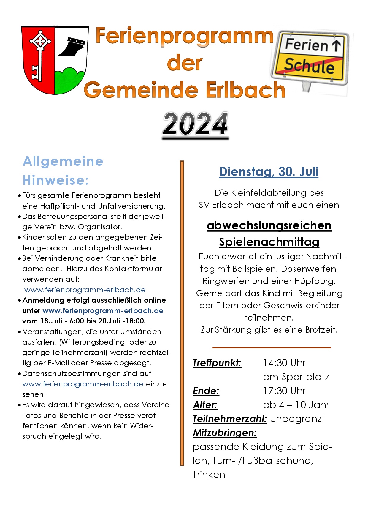 Ferienprogramm 2024 - Seite 1